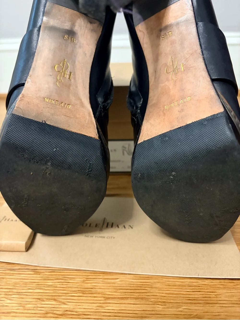 Cole Haan Black Leather and Suede Platform Ankle Booties